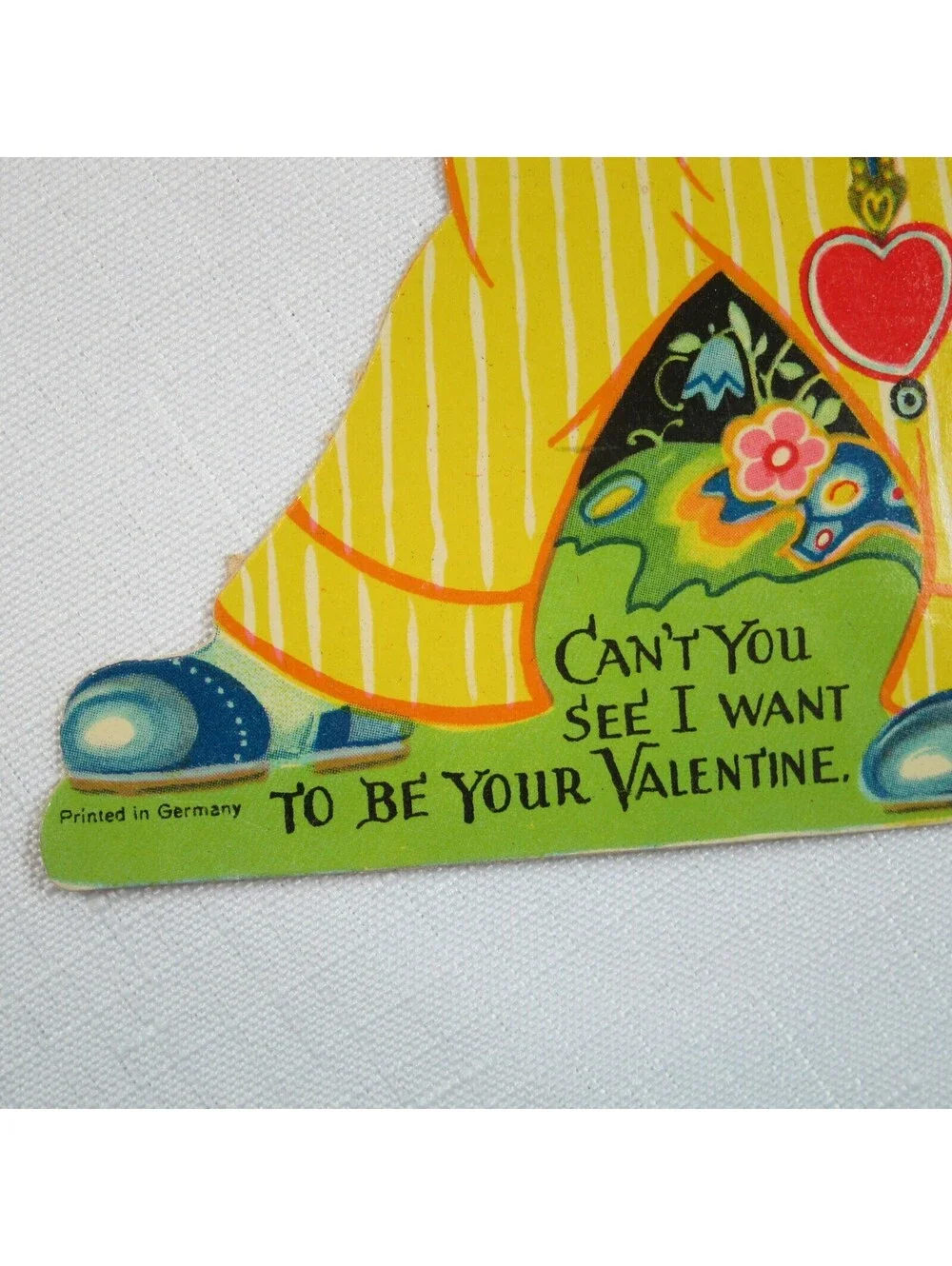 Vintage Valentine Card Mechanical XL Boy Moving Eyes Arm Stand Up Germany 20-30s